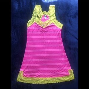 HONEYDEW pink- lime yellow cotton stretch slip szM
